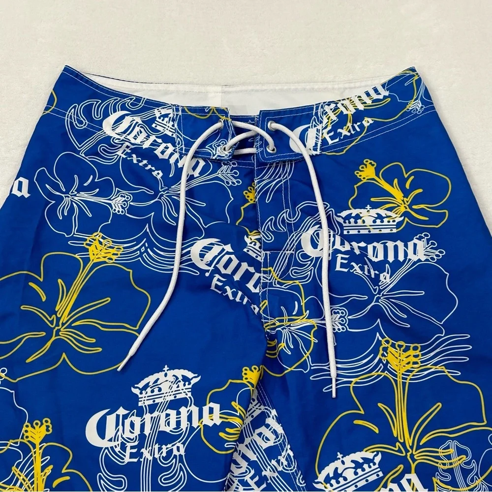 Corona Extra Blue Hawaiian Floral Surf Beach Pool Swim Trunk Board Shorts Men 32